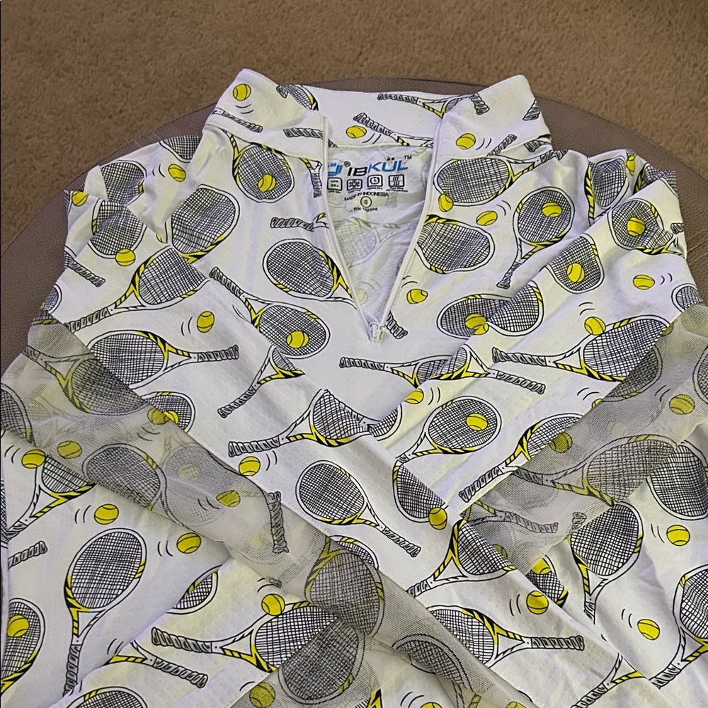 IBKUL White and Yellow Tennis Print Long Sleeve Top